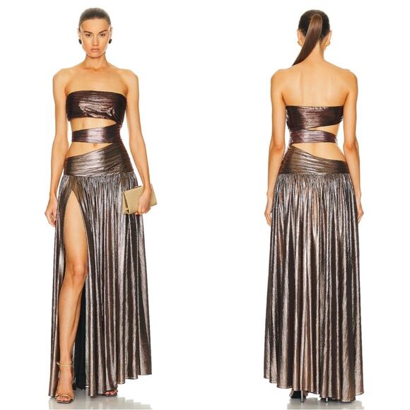 Retrofete Lia Strapless Cutout Pleated Ruched Metallic Ombre Maxi Dress Sz Small - Picture 2 of 8